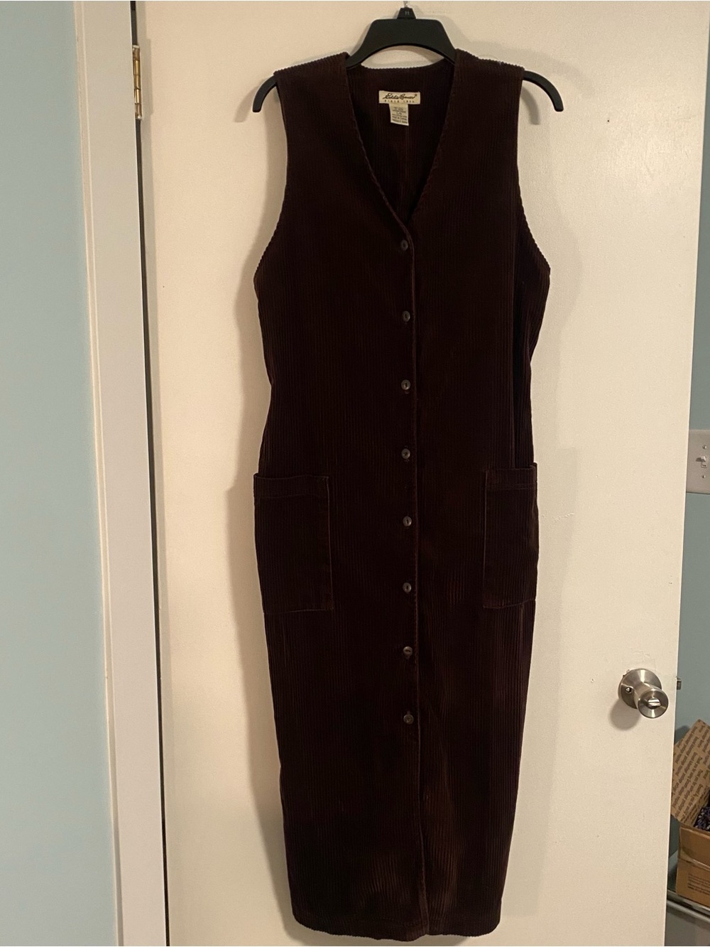 VTG Eddie Bauer Dress Womens L Brown Corduroy Academia Quiet Luxury CotCore Boho